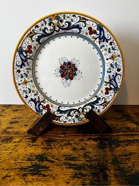 Hand-Painted Floral Decorative Dinner Plate in White & Yellow